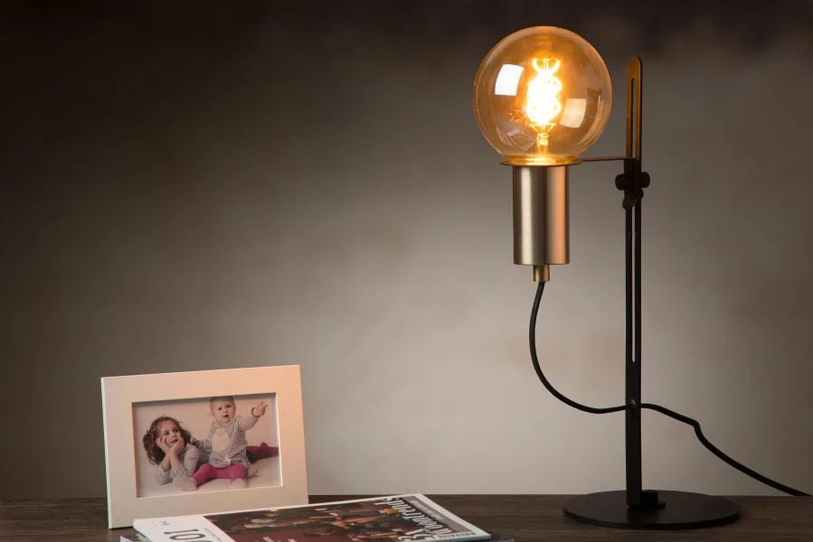 Lucide MALCOLM - Lampe de table - Ø 23 cm - 1xE27 - Noir - ambiance 2